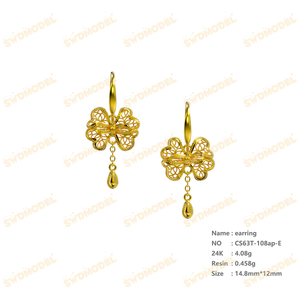 Jewelry set Filigree Earrings White Wax Casting Resin 3D Printing Service  CS63T-108ap-E