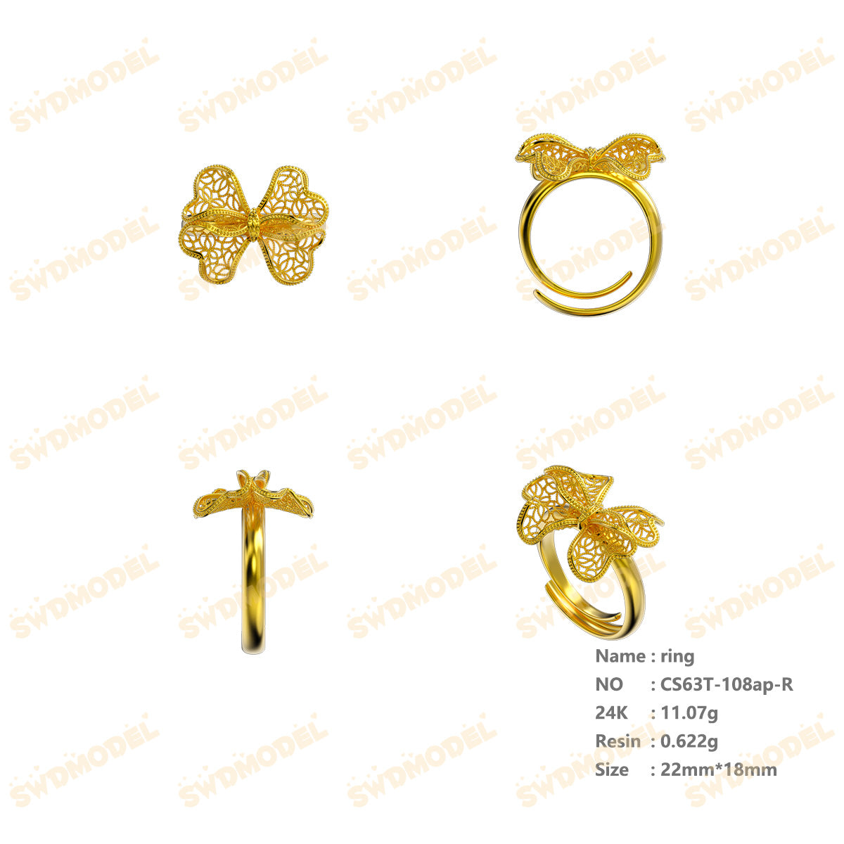 Jewelry set Filigree Ring White Wax Casting Resin 3D Printing Service  CS63T-108ap-R