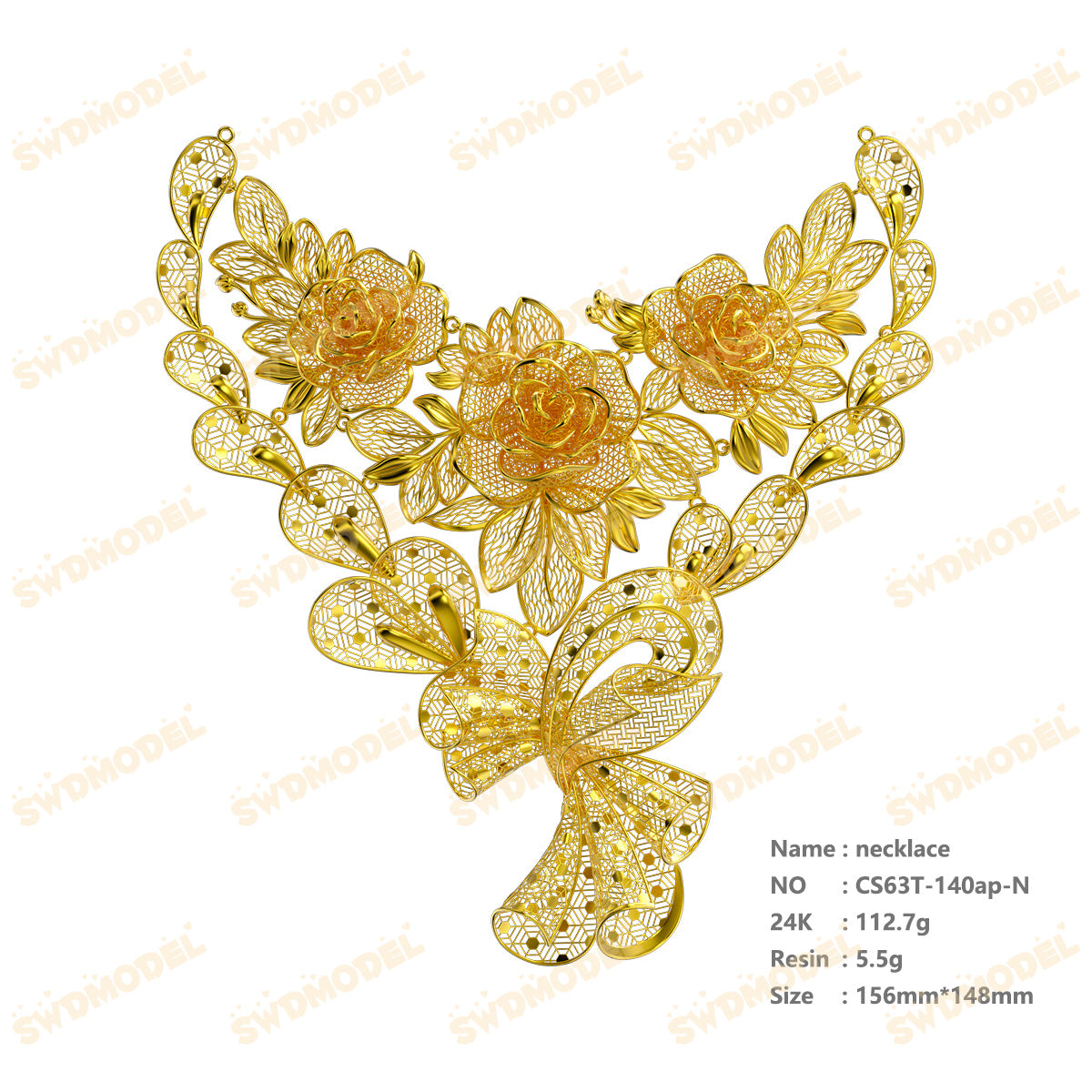 Jewelry set Filigree Necklace White Wax Casting Resin 3D Printing Service  CS63T-140ap-N