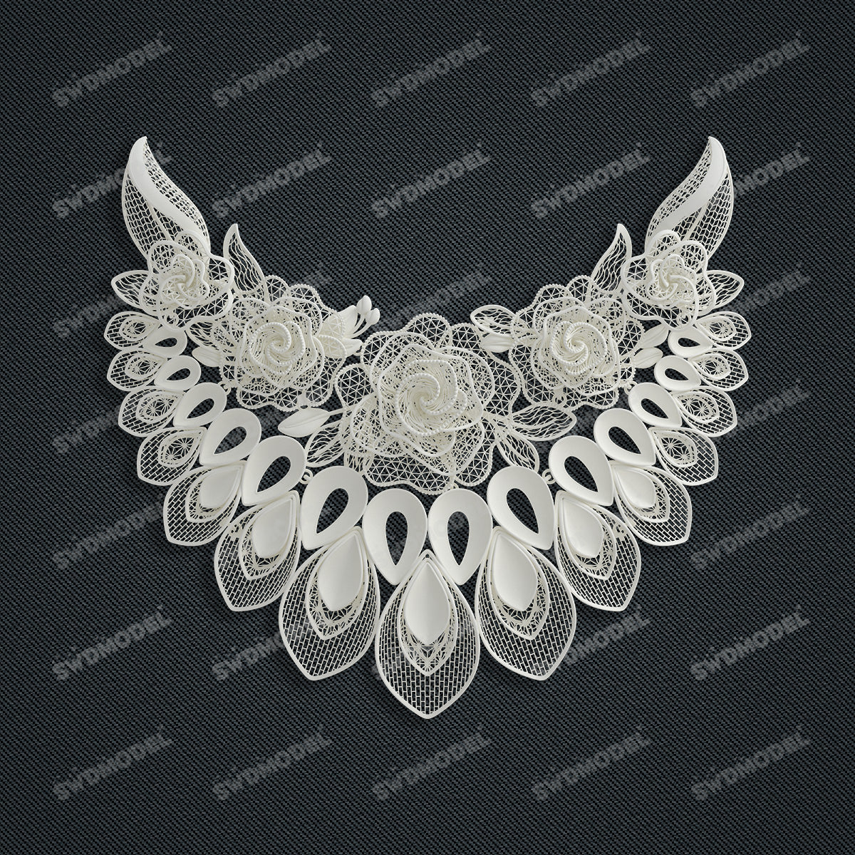 Jewelry set Filigree Necklace White Wax Casting Resin 3D Printing Service  CS63T-141ap-N