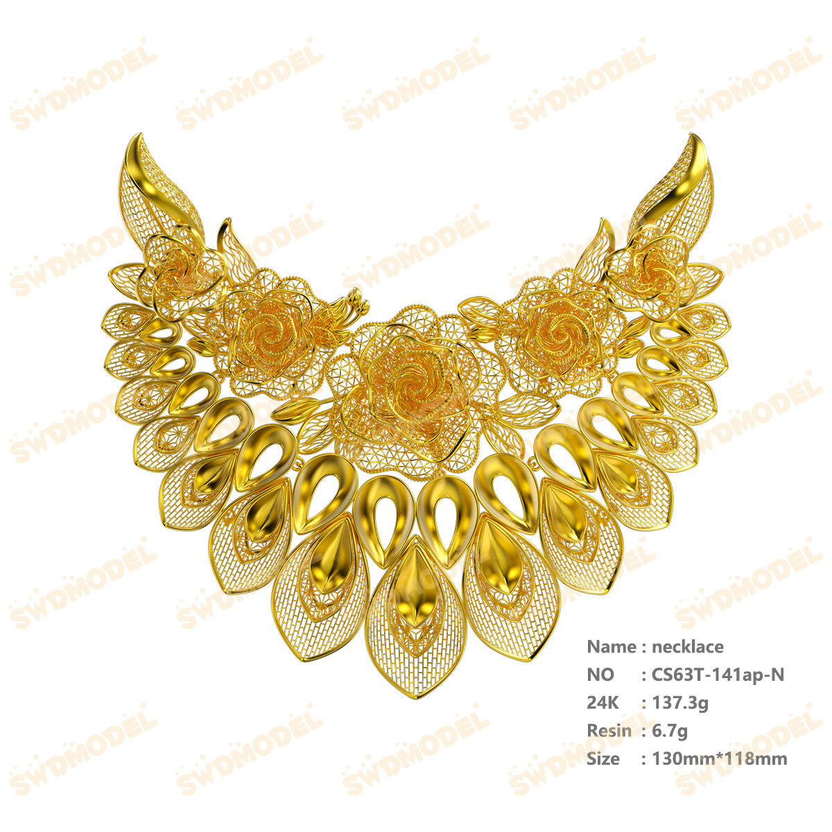 Jewelry set Filigree Necklace White Wax Casting Resin 3D Printing Service  CS63T-141ap-N
