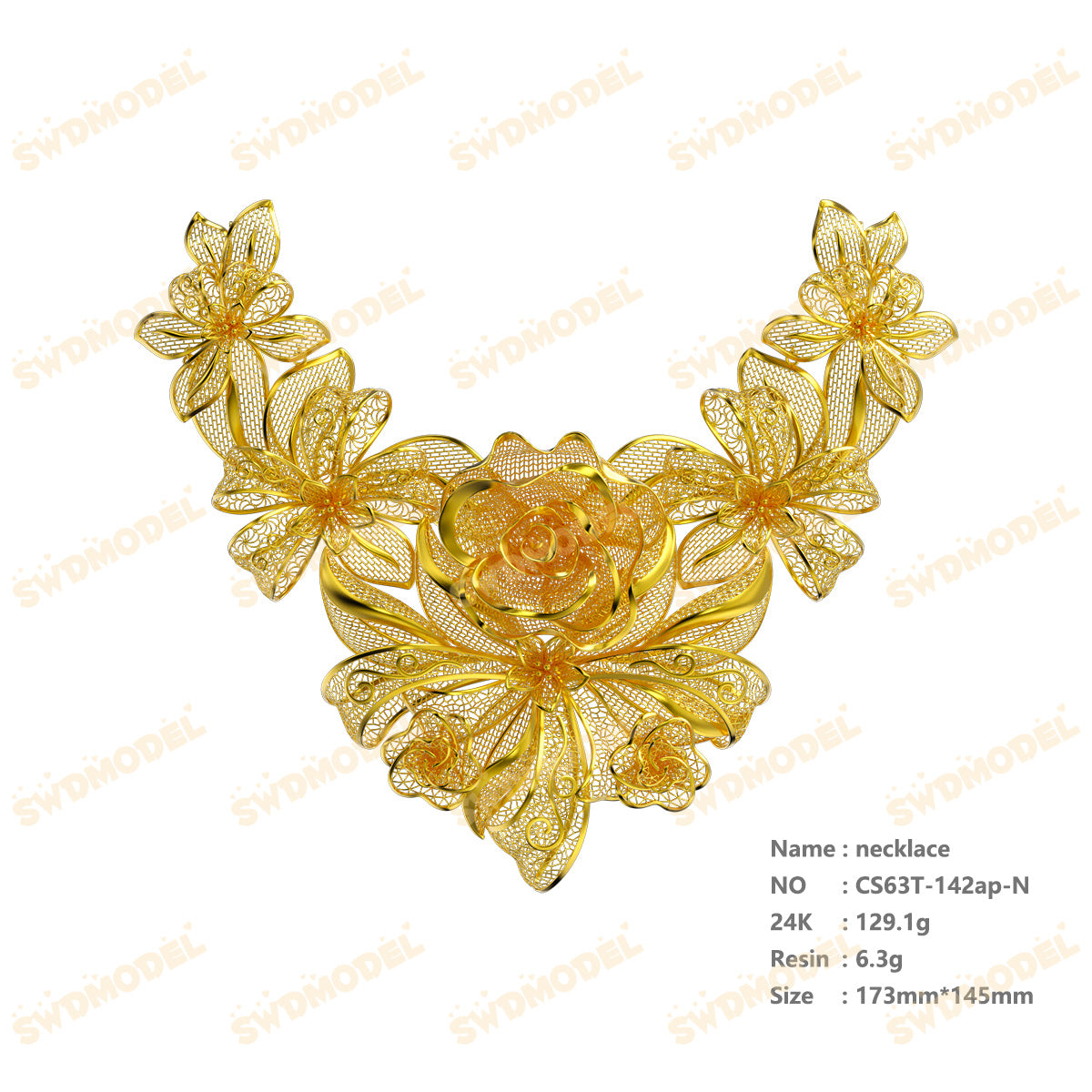 Jewelry set Filigree Necklace White Wax Casting Resin 3D Printing Service  CS63T-142ap-N