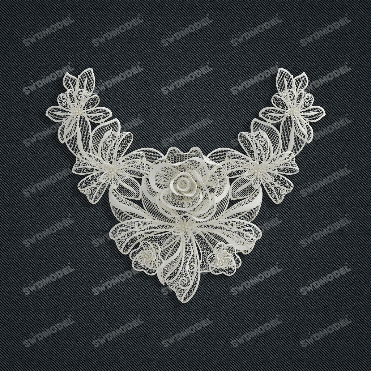Jewelry set Filigree Necklace White Wax Casting Resin 3D Printing Service  CS63T-142ap-N