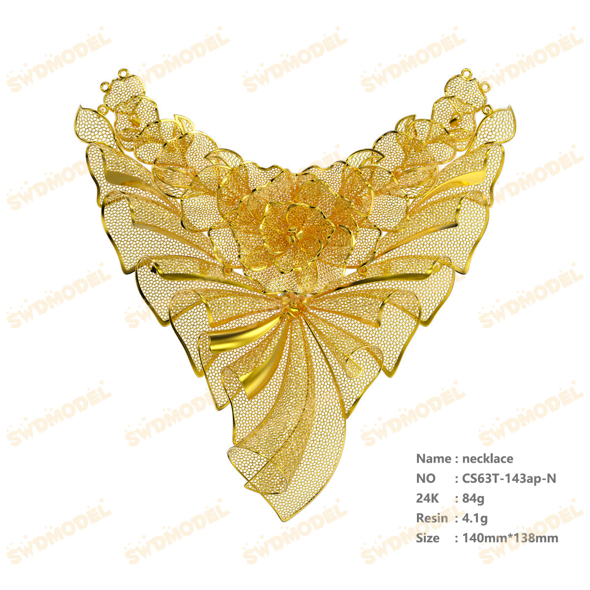 Jewelry set Filigree Necklace White Wax Casting Resin 3D Printing Service  CS63T-143ap-N