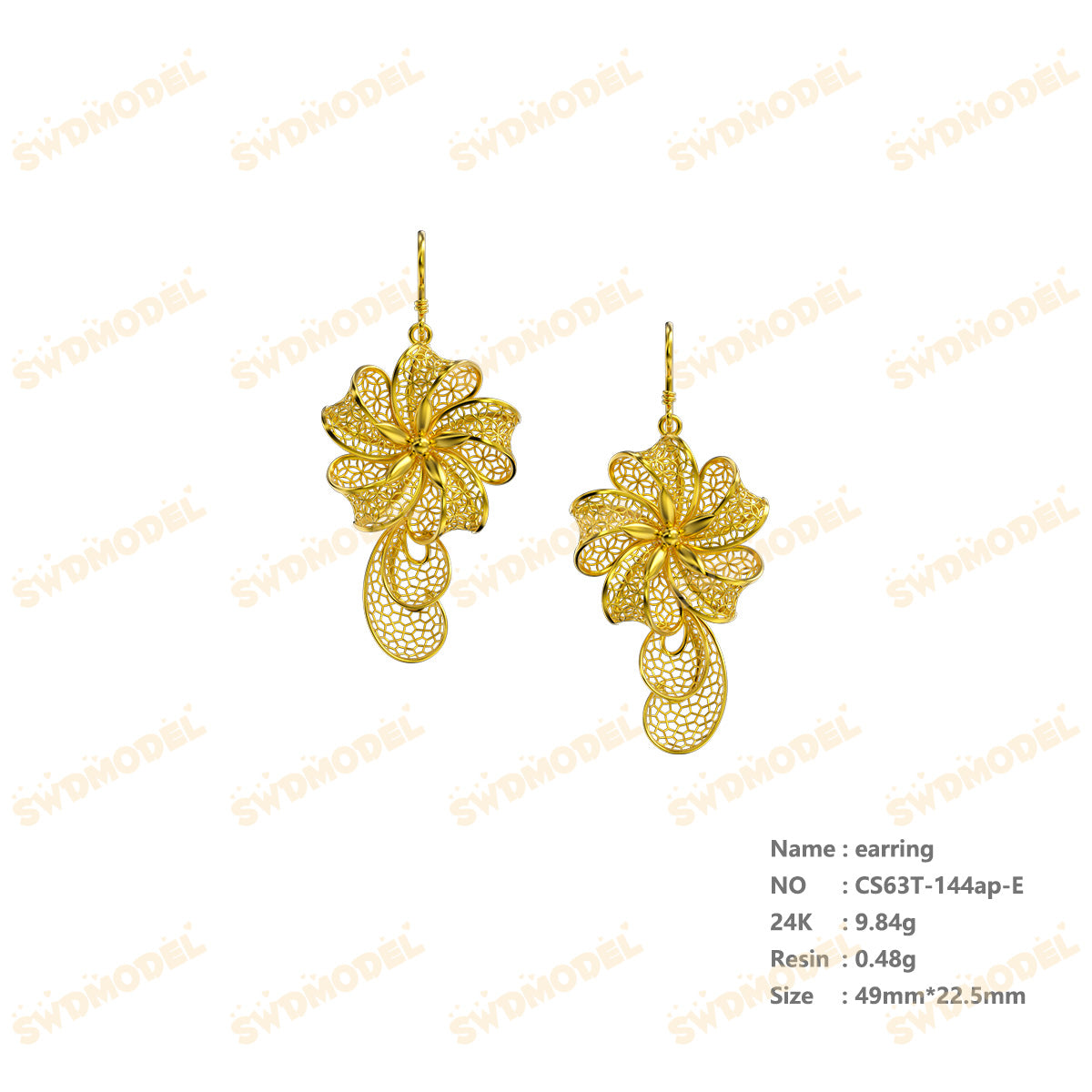 Jewelry set Filigree Earrings White Wax Casting Resin 3D Printing Service  CS63T-144ap-E