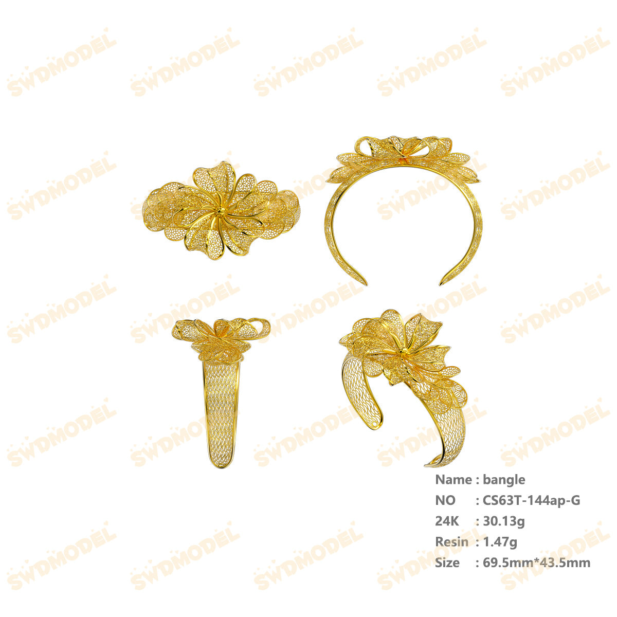 Jewelry set Filigree Bangle White Wax Casting Resin 3D Printing Service CS63T-144ap-G