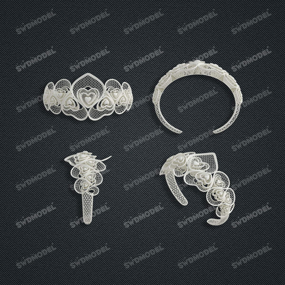 Jewelry set Filigree Bangle White Wax Casting Resin 3D Printing Service CS64T-004kr-G