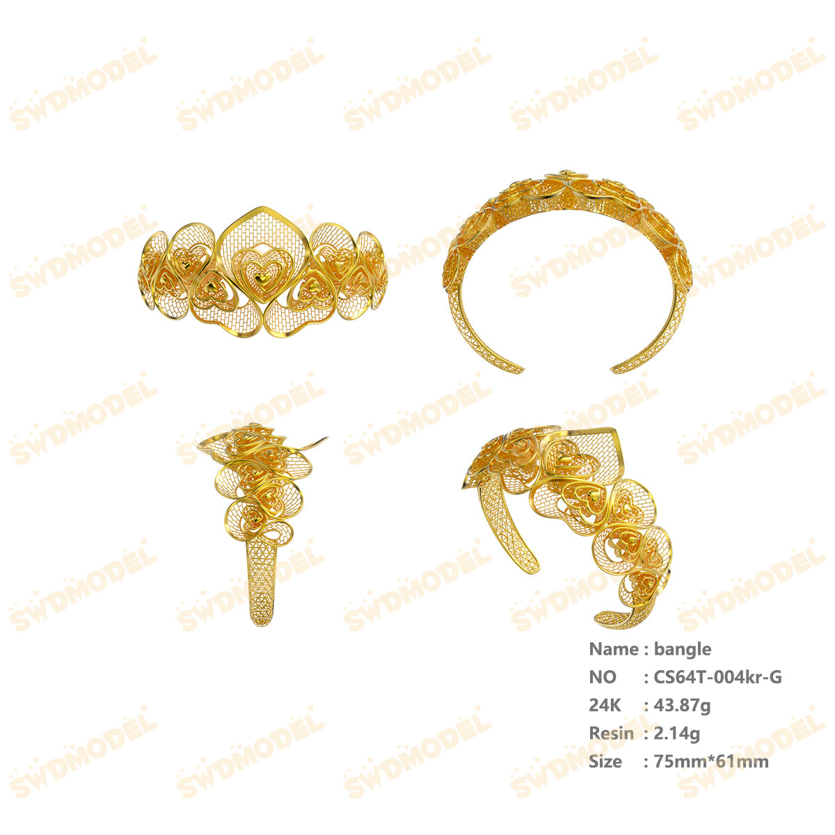 Jewelry set Filigree Bangle White Wax Casting Resin 3D Printing Service CS64T-004kr-G