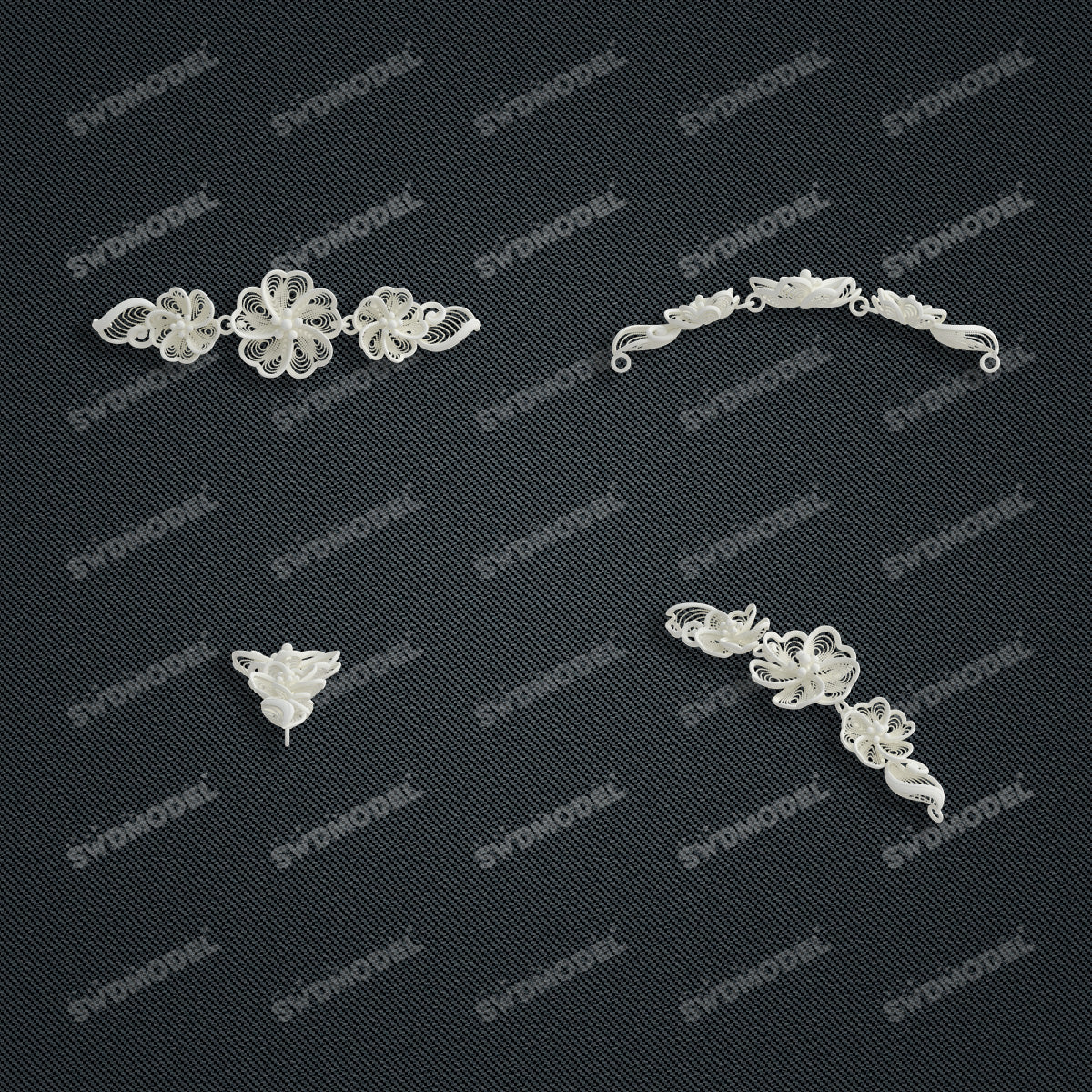 Jewelry set  Filigree Set   White Wax Casting Resin 3D Printing Service  CS64T-006kr