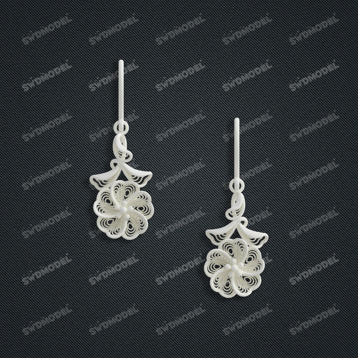 Jewelry set Filigree Earrings White Wax Casting Resin 3D Printing Service  CS64T-006ch-E