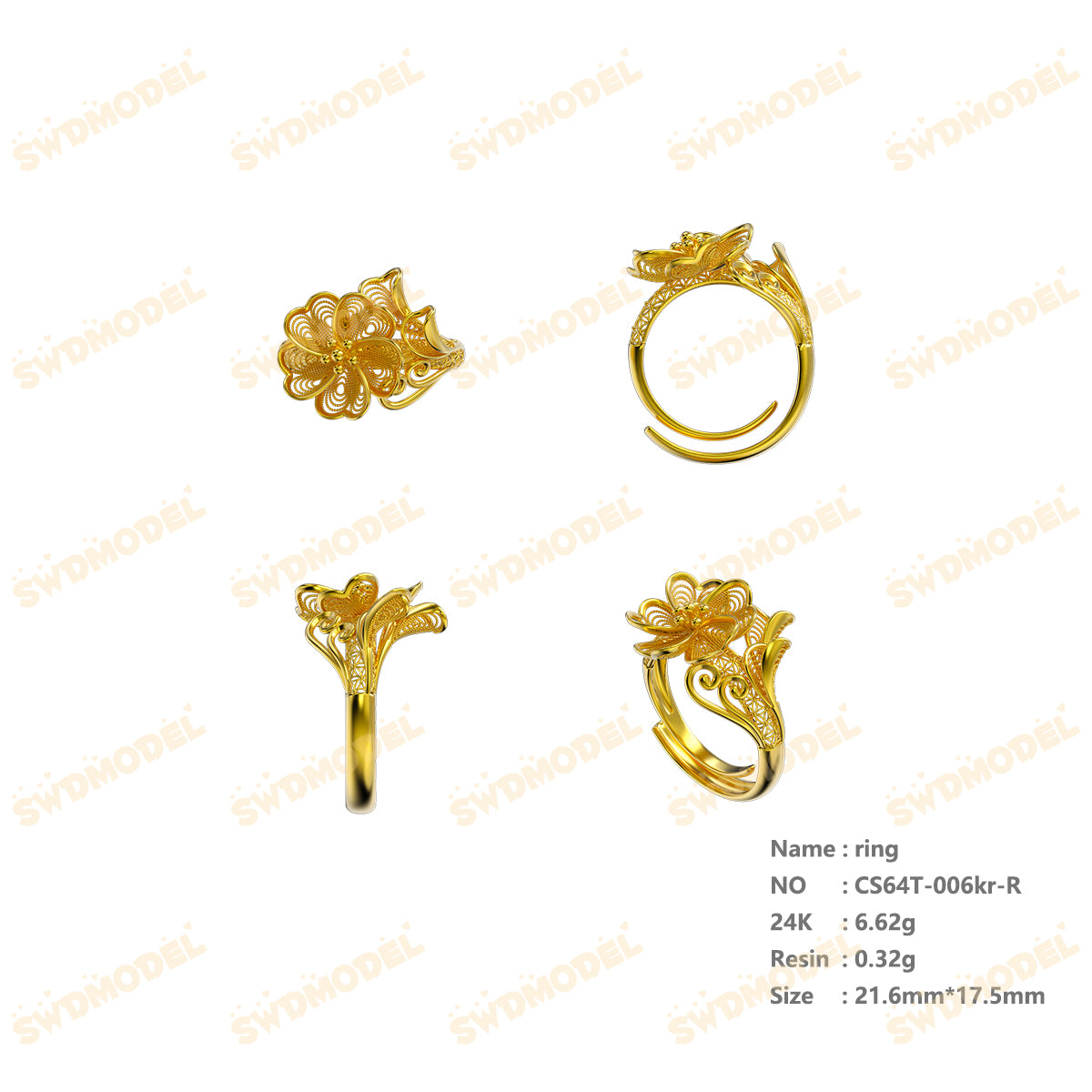 Jewelry set  Filigree Set   White Wax Casting Resin 3D Printing Service  CS64T-006kr