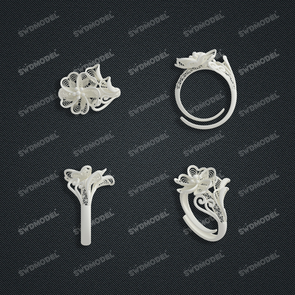 Jewelry set Filigree Ring White Wax Casting Resin 3D Printing Service  CS64T-006ch-R