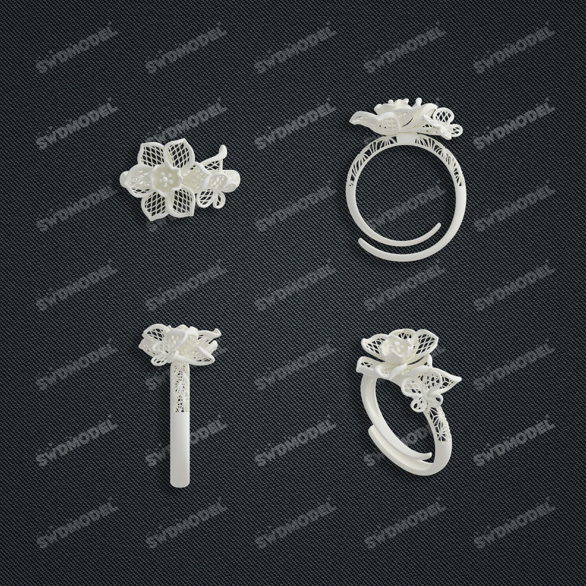 Jewelry set Filigree Ring White Wax Casting Resin 3D Printing Service  CS64T-007ch-R