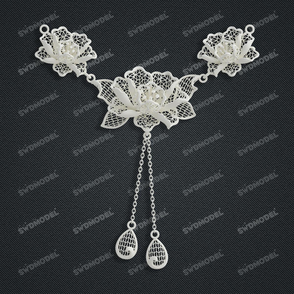 Jewelry set Filigree Necklace White Wax Casting Resin 3D Printing Service  CS64T-008kr-N