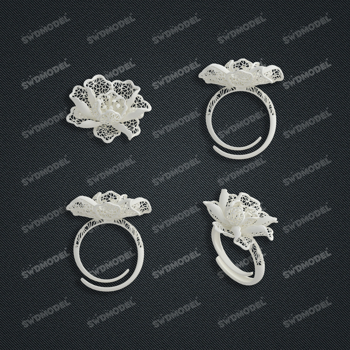 Jewelry set Filigree Ring White Wax Casting Resin 3D Printing Service  CS64T-008ch-R