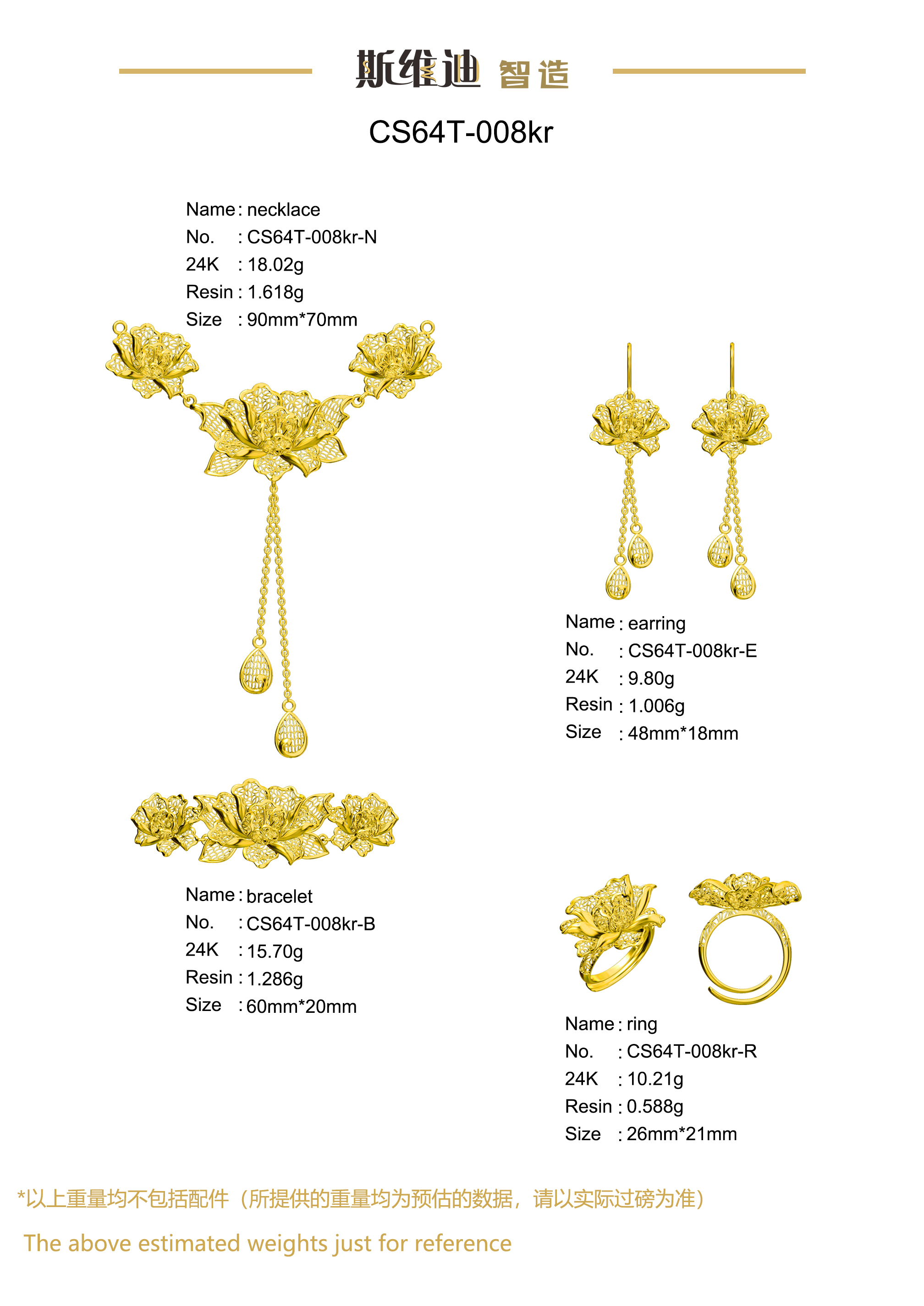 Jewelry set  Filigree Set   White Wax Casting Resin 3D Printing Service  CS64T-008kr