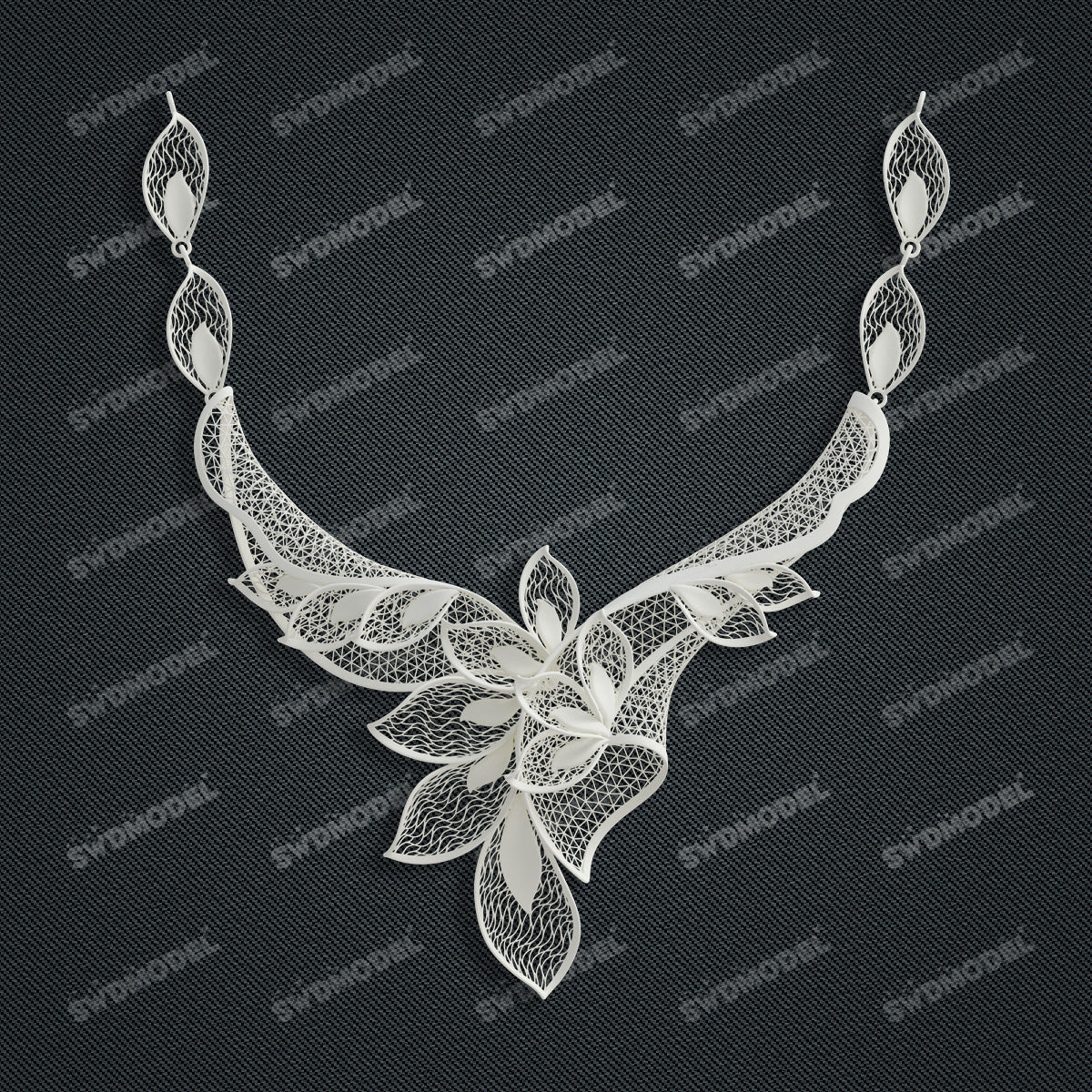 Jewelry set Filigree Necklace White Wax Casting Resin 3D Printing Service  CS64T-009kr-N