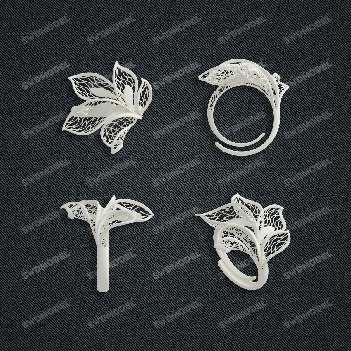 Jewelry set Filigree Ring White Wax Casting Resin 3D Printing Service  CS64T-009ch-R