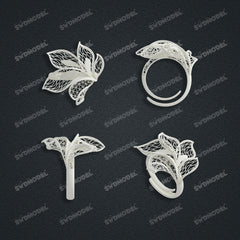 Jewelry set Filigree Ring White Wax Casting Resin 3D Printing Service  CS64T-009ch-R