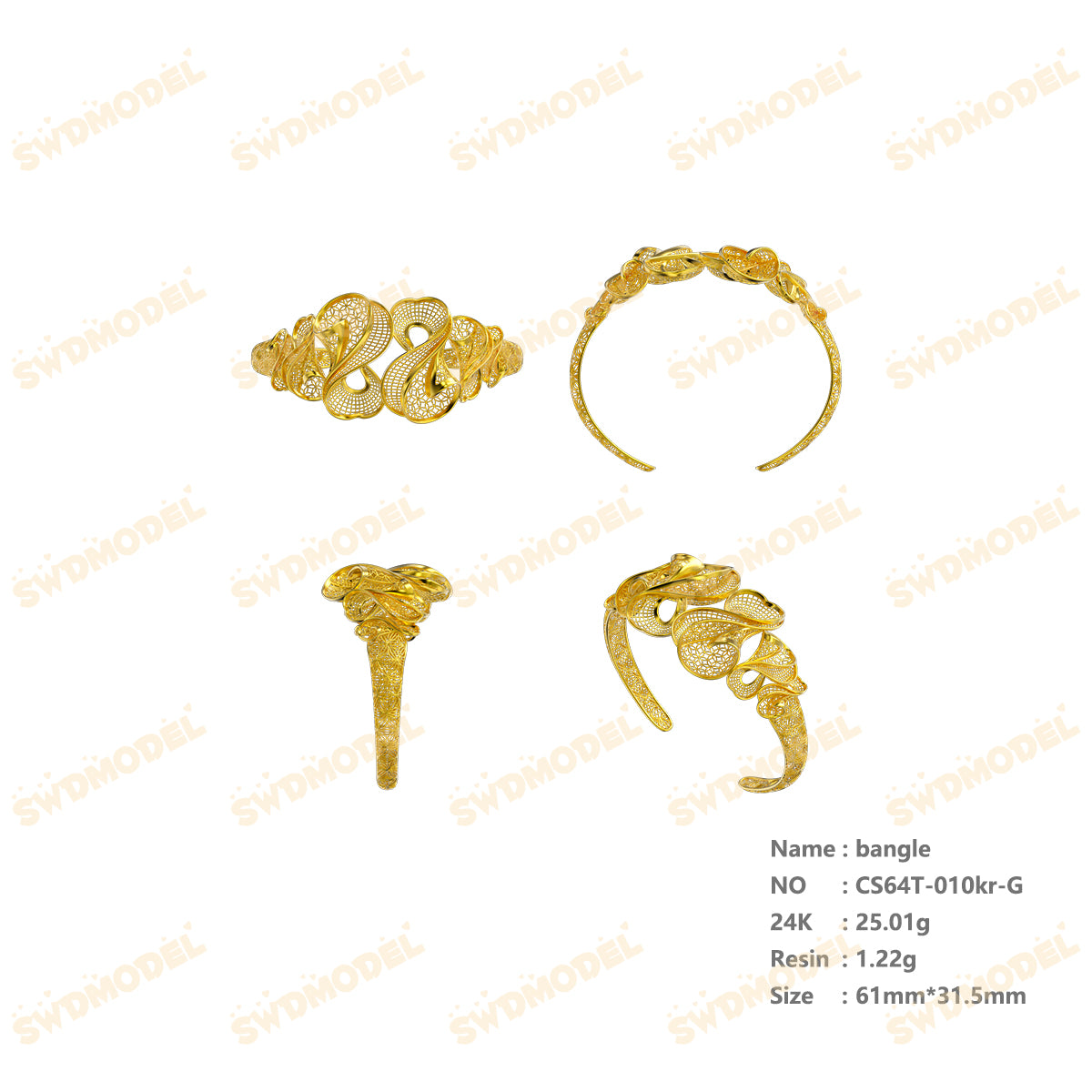 Jewelry set Filigree Bangle White Wax Casting Resin 3D Printing Service CS64T-010kr-G