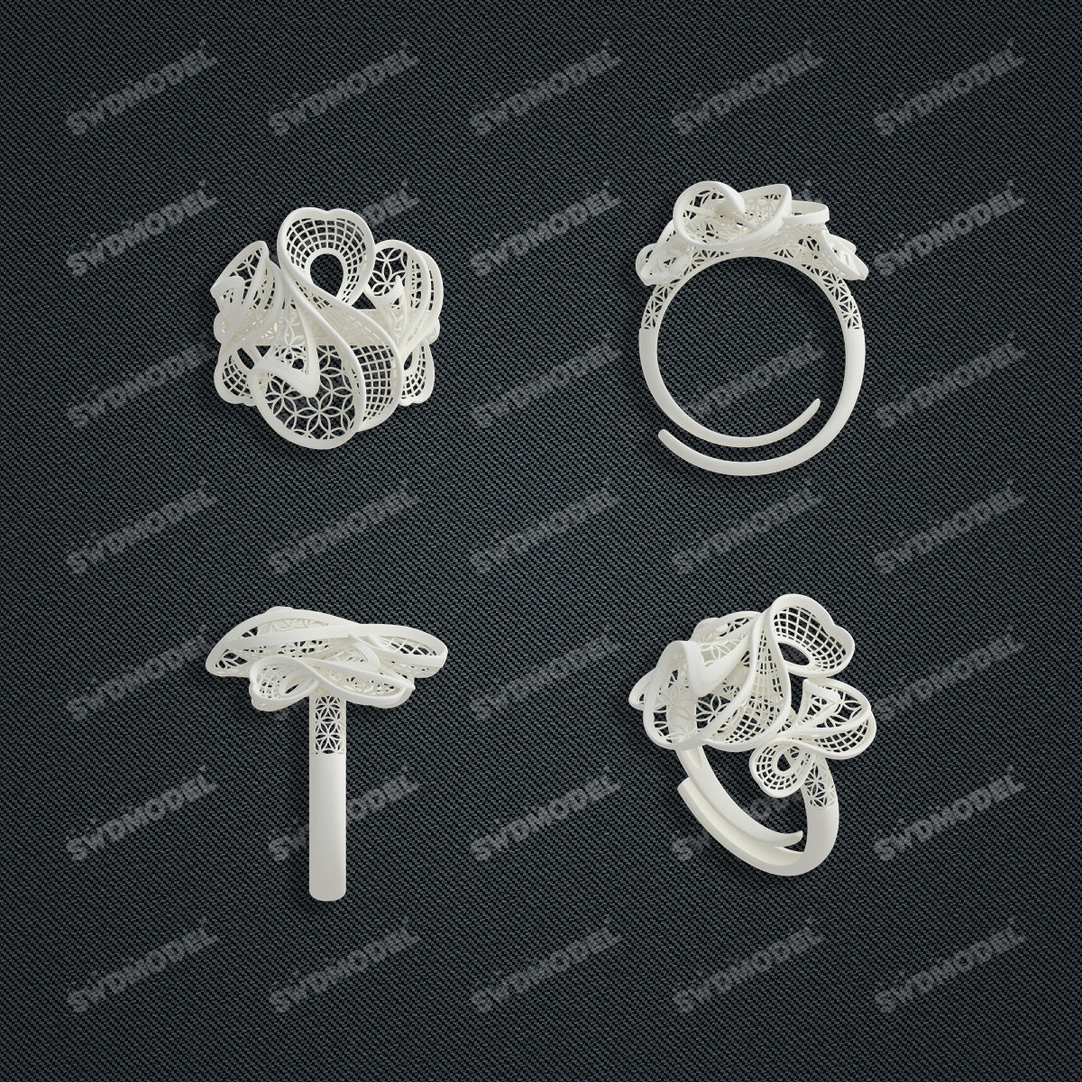 Jewelry set Filigree Ring White Wax Casting Resin 3D Printing Service  CS64T-010ch-R