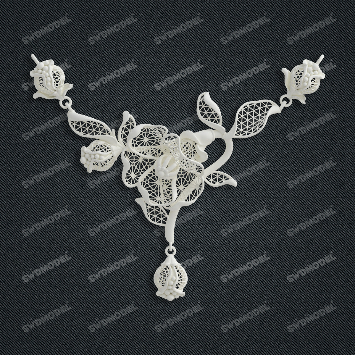 Jewelry set Filigree Necklace White Wax Casting Resin 3D Printing Service  CS64T-012kr-N