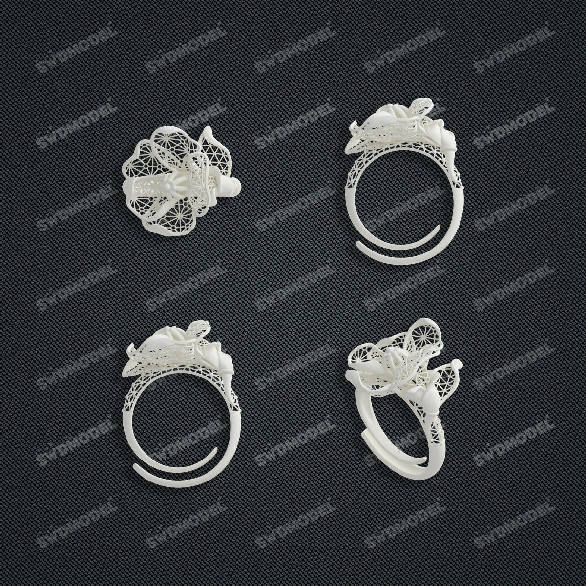 Jewelry set Filigree Ring White Wax Casting Resin 3D Printing Service  CS64T-012ch-R