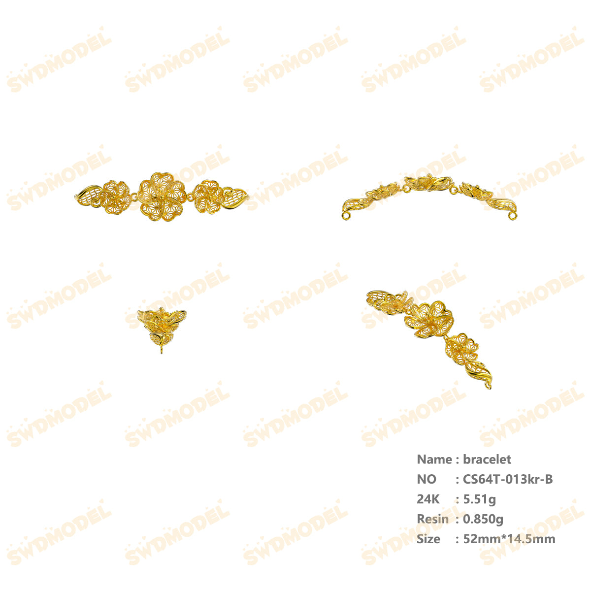 Jewelry set Filigree Bracelet White Wax Casting Resin 3D Printing Service CS64T-013kr-B