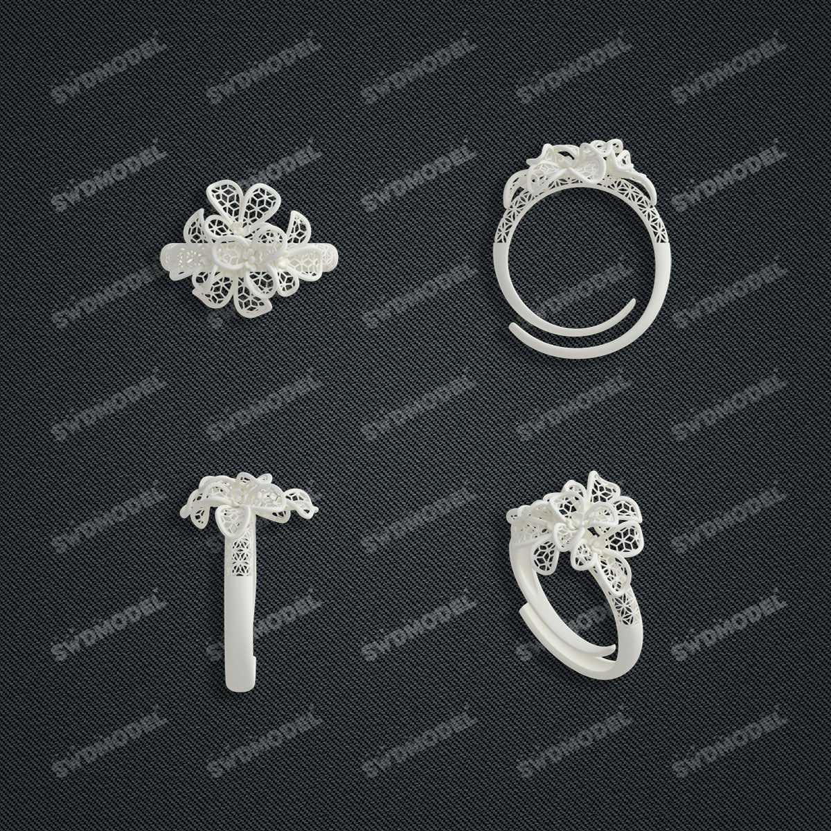 Jewelry set Filigree Ring White Wax Casting Resin 3D Printing Service  CS64T-015ch-R