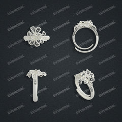 Jewelry set Filigree Ring White Wax Casting Resin 3D Printing Service  CS64T-015ch-R
