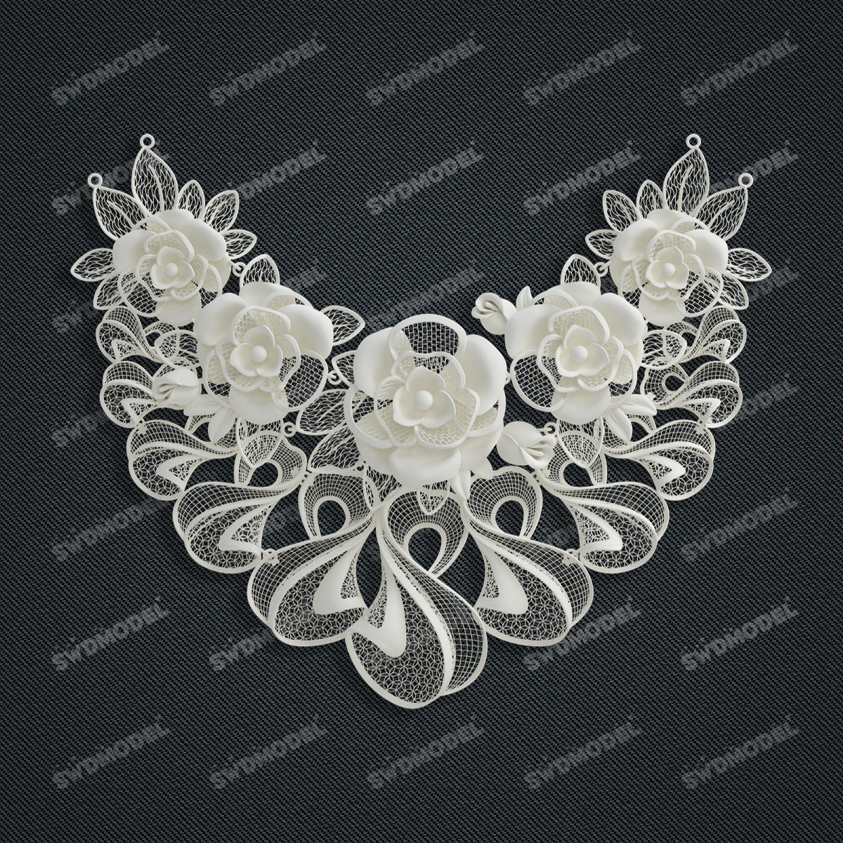 Jewelry set Filigree Necklace White Wax Casting Resin 3D Printing Service  CS64T-067kr-N