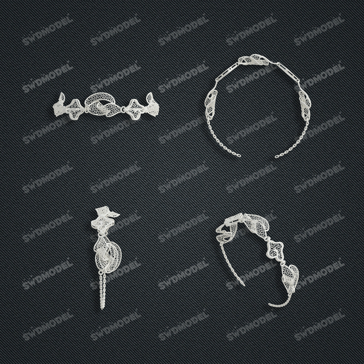 Jewelry set Filigree Bracelet White Wax Casting Resin 3D Printing Service   FNZ-01-B
