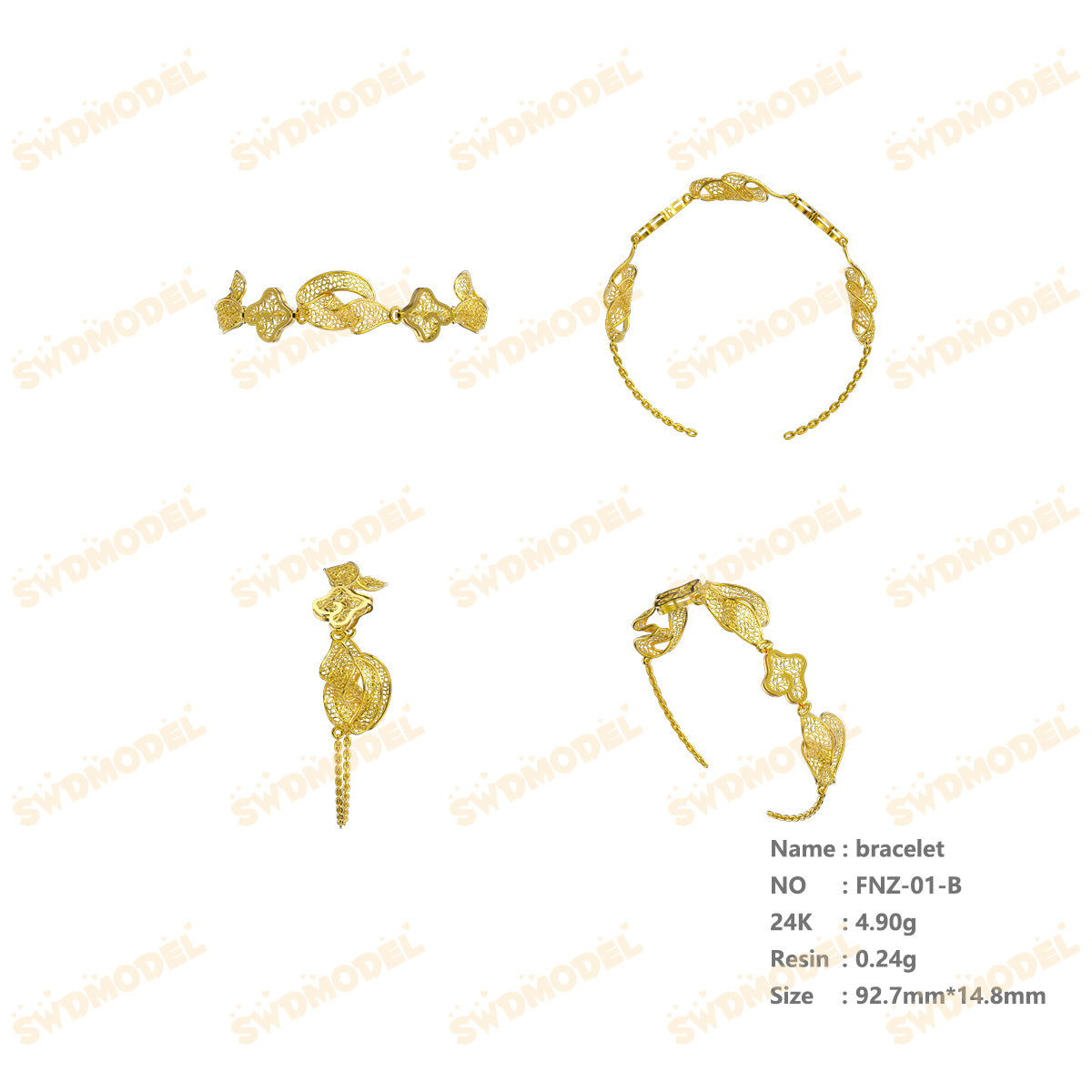 Jewelry set Filigree Bracelet White Wax Casting Resin 3D Printing Service   FNZ-01-B