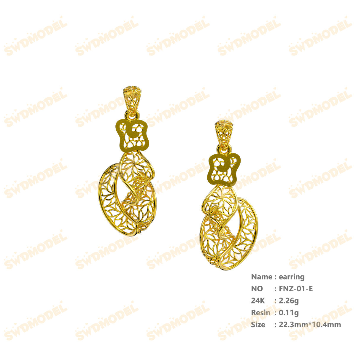 Jewelry set Filigree Earrings White Wax Casting Resin 3D Printing Service  FNZ-01-E
