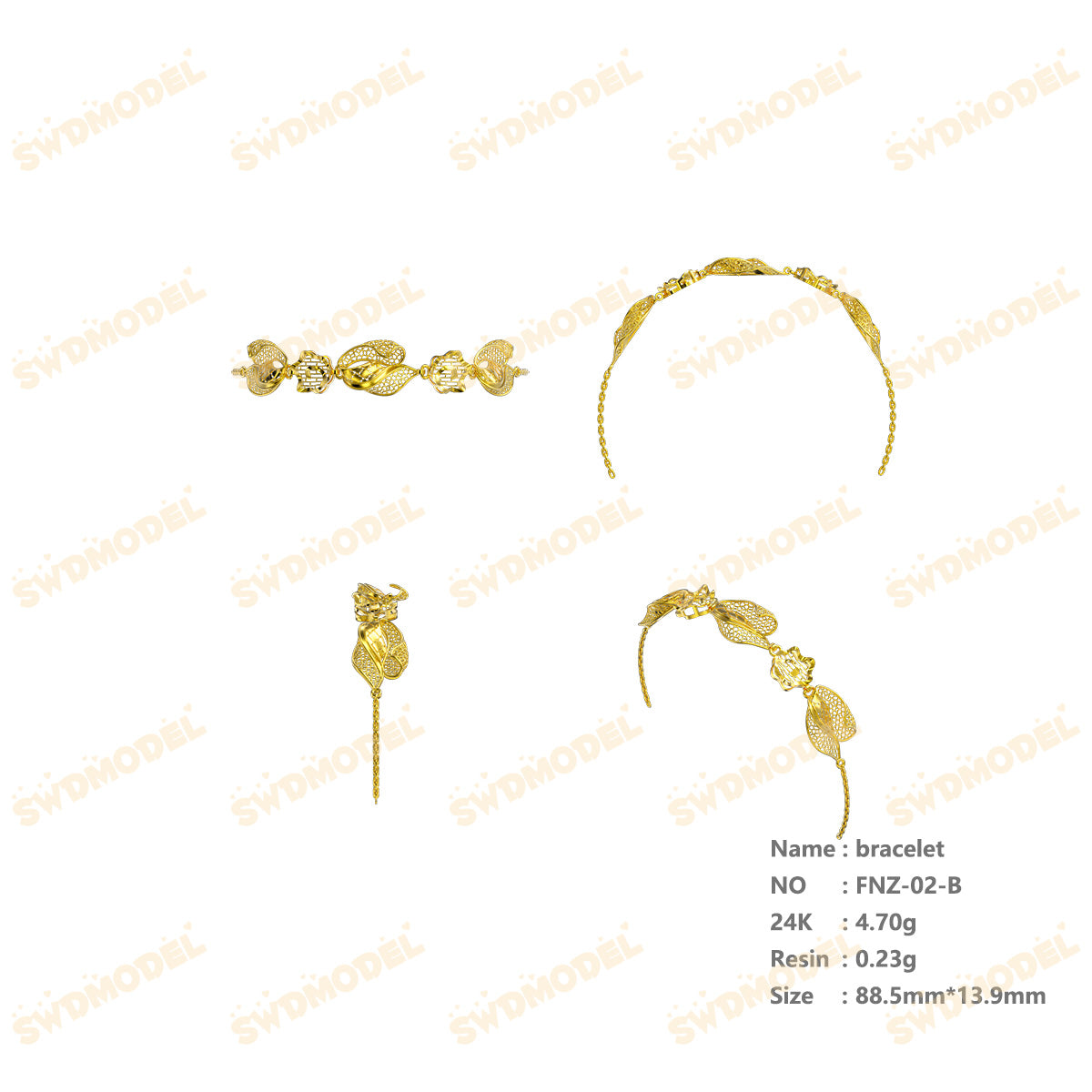 Jewelry set Filigree Bracelet White Wax Casting Resin 3D Printing Service   FNZ-02-B