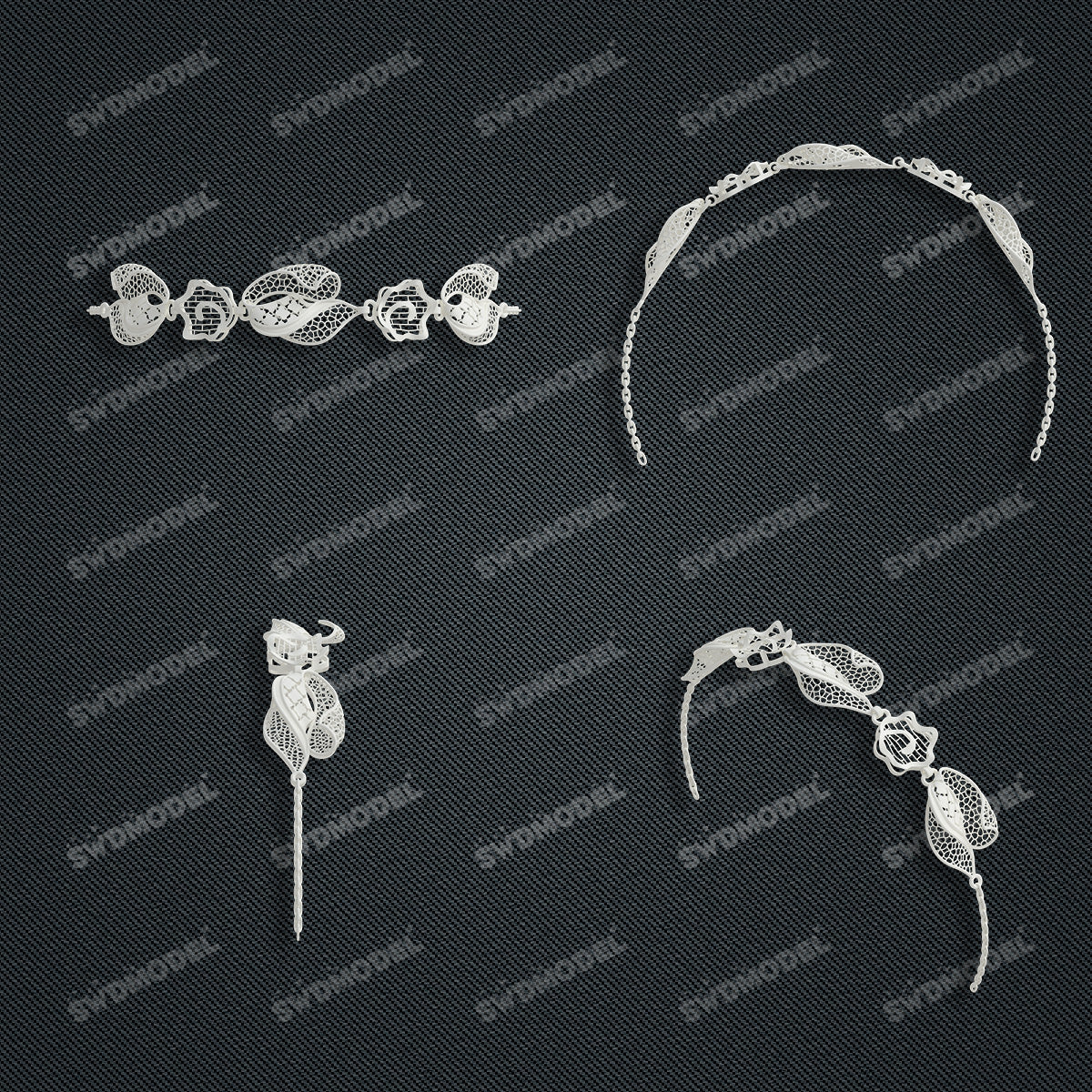 Jewelry set Filigree Bracelet White Wax Casting Resin 3D Printing Service   FNZ-02-B