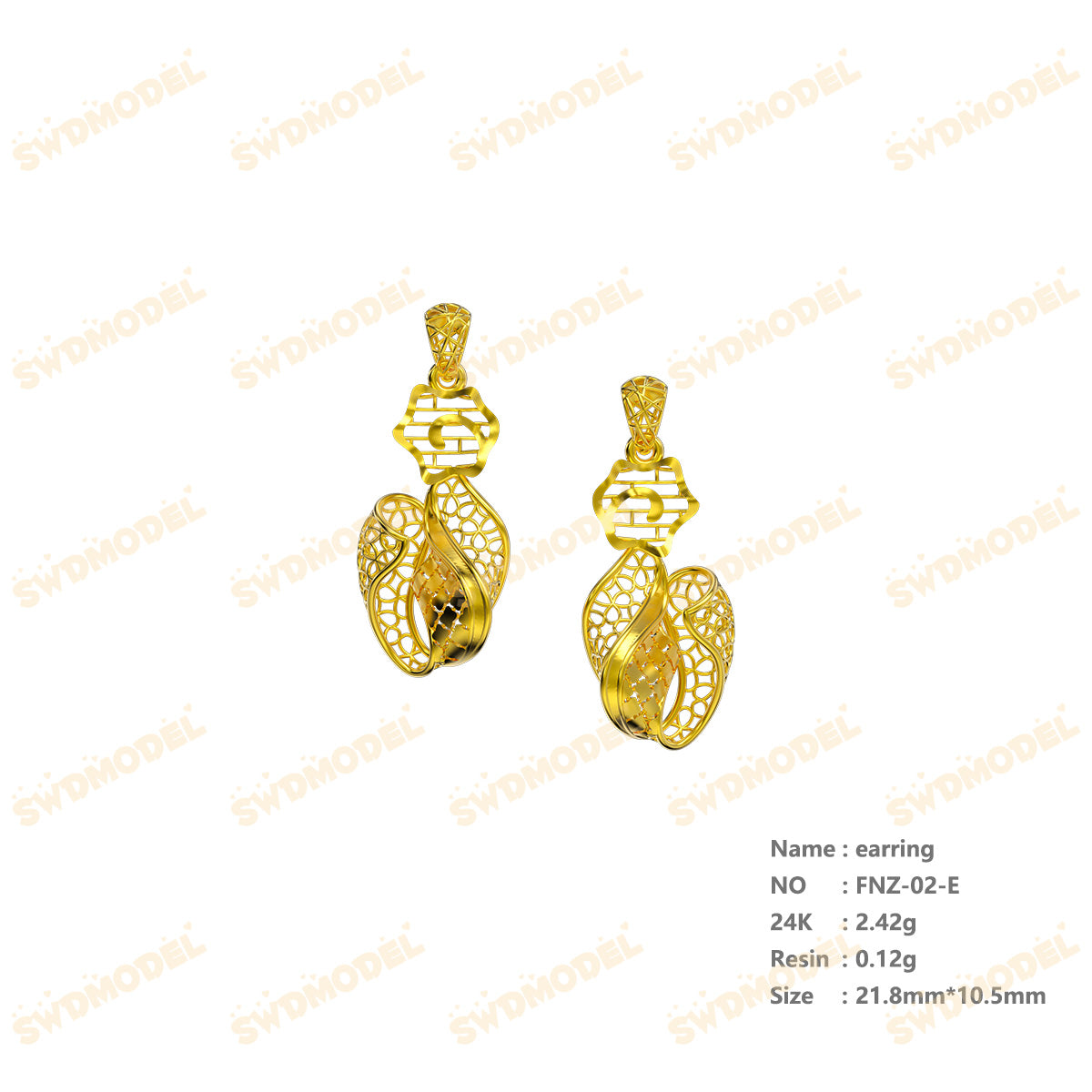 Jewelry set Filigree Earrings White Wax Casting Resin 3D Printing Service  FNZ-02-E