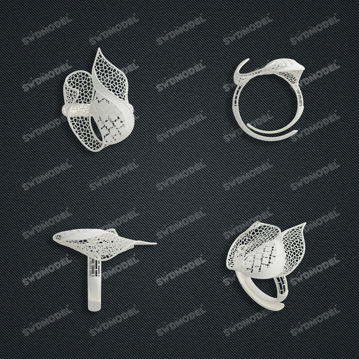 Jewelry set Filigree Ring White Wax Casting Resin 3D Printing Service  FNZ-02-R