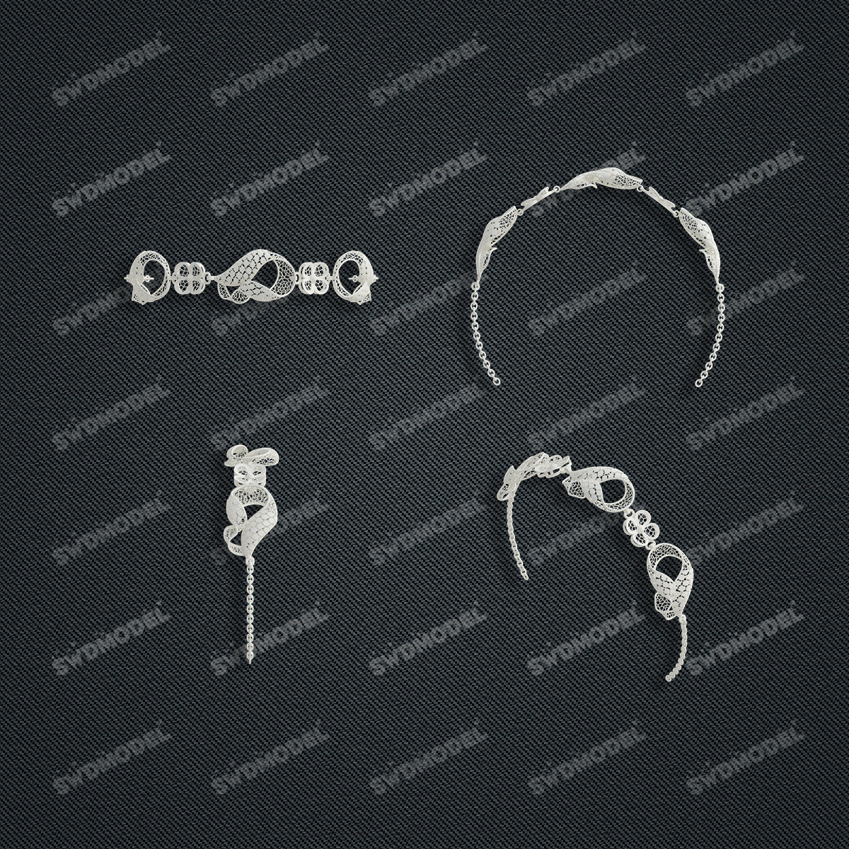 Jewelry set Filigree Bracelet White Wax Casting Resin 3D Printing Service   FNZ-03-B