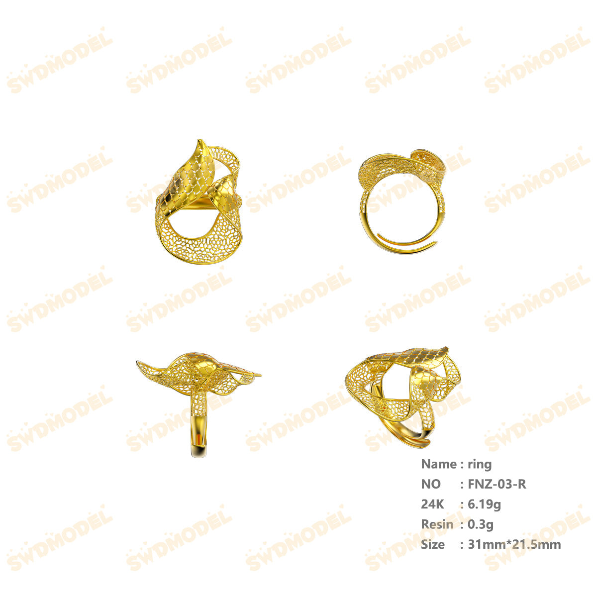 Jewelry set Filigree Ring White Wax Casting Resin 3D Printing Service  FNZ-03-R