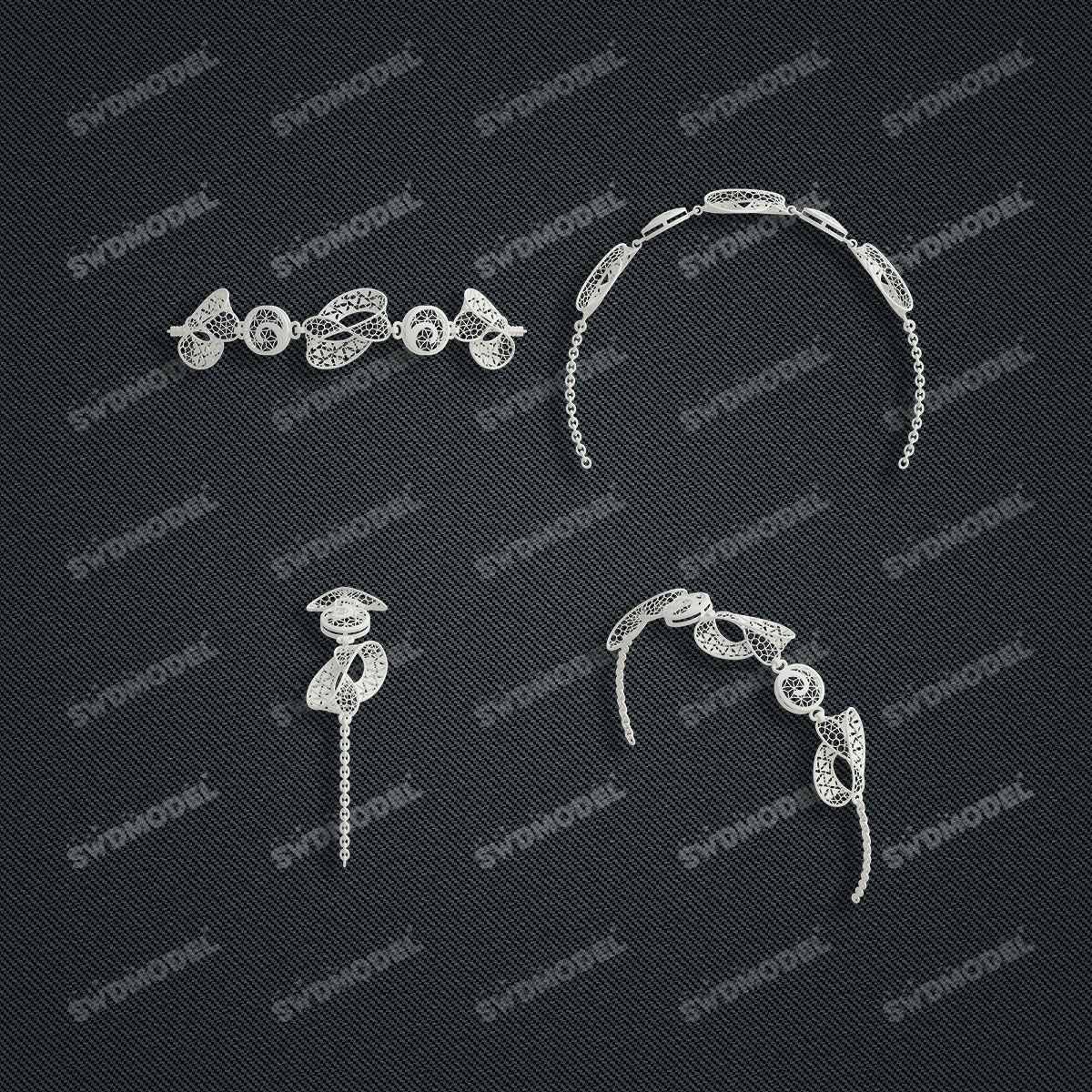 Jewelry set Filigree Bracelet White Wax Casting Resin 3D Printing Service   FNZ-04-B