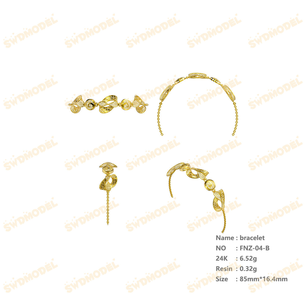 Jewelry set Filigree Bracelet White Wax Casting Resin 3D Printing Service   FNZ-04-B