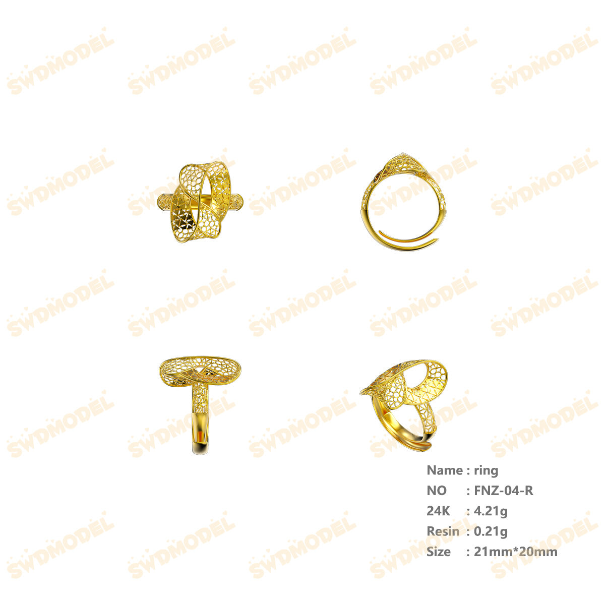 Jewelry set Filigree Ring White Wax Casting Resin 3D Printing Service  FNZ-04-R