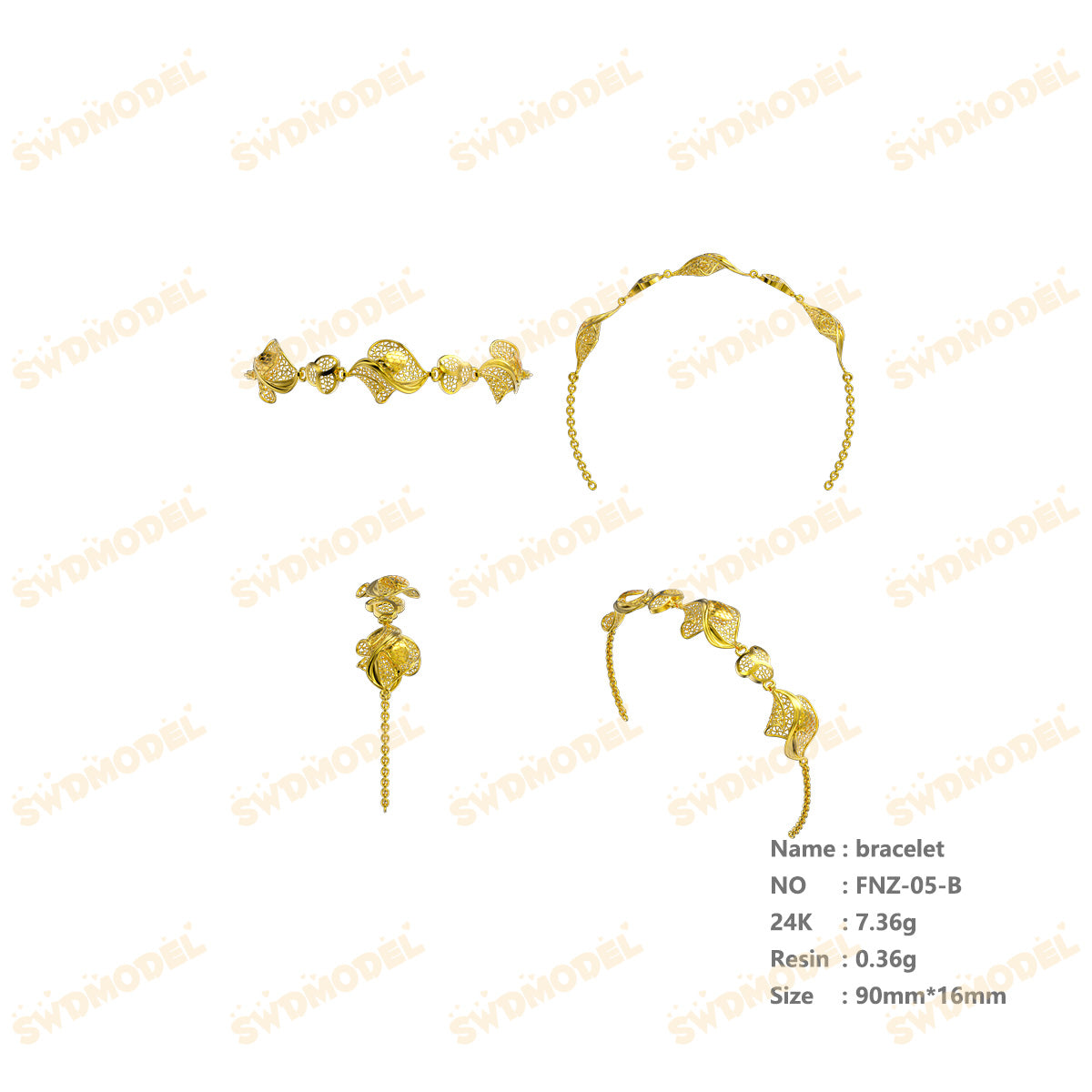 Jewelry set Filigree Bracelet White Wax Casting Resin 3D Printing Service   FNZ-05-B