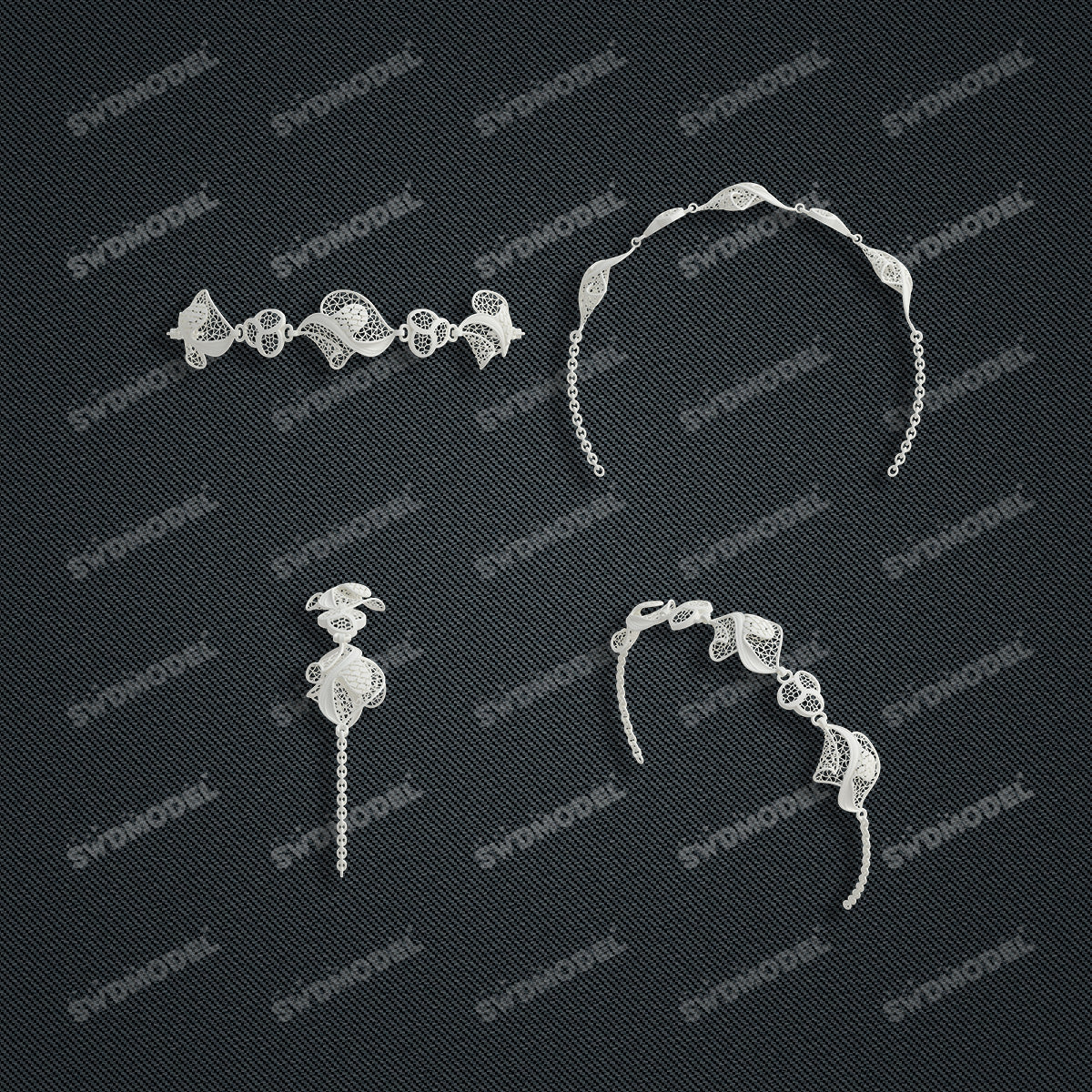 Jewelry set Filigree Bracelet White Wax Casting Resin 3D Printing Service   FNZ-05-B