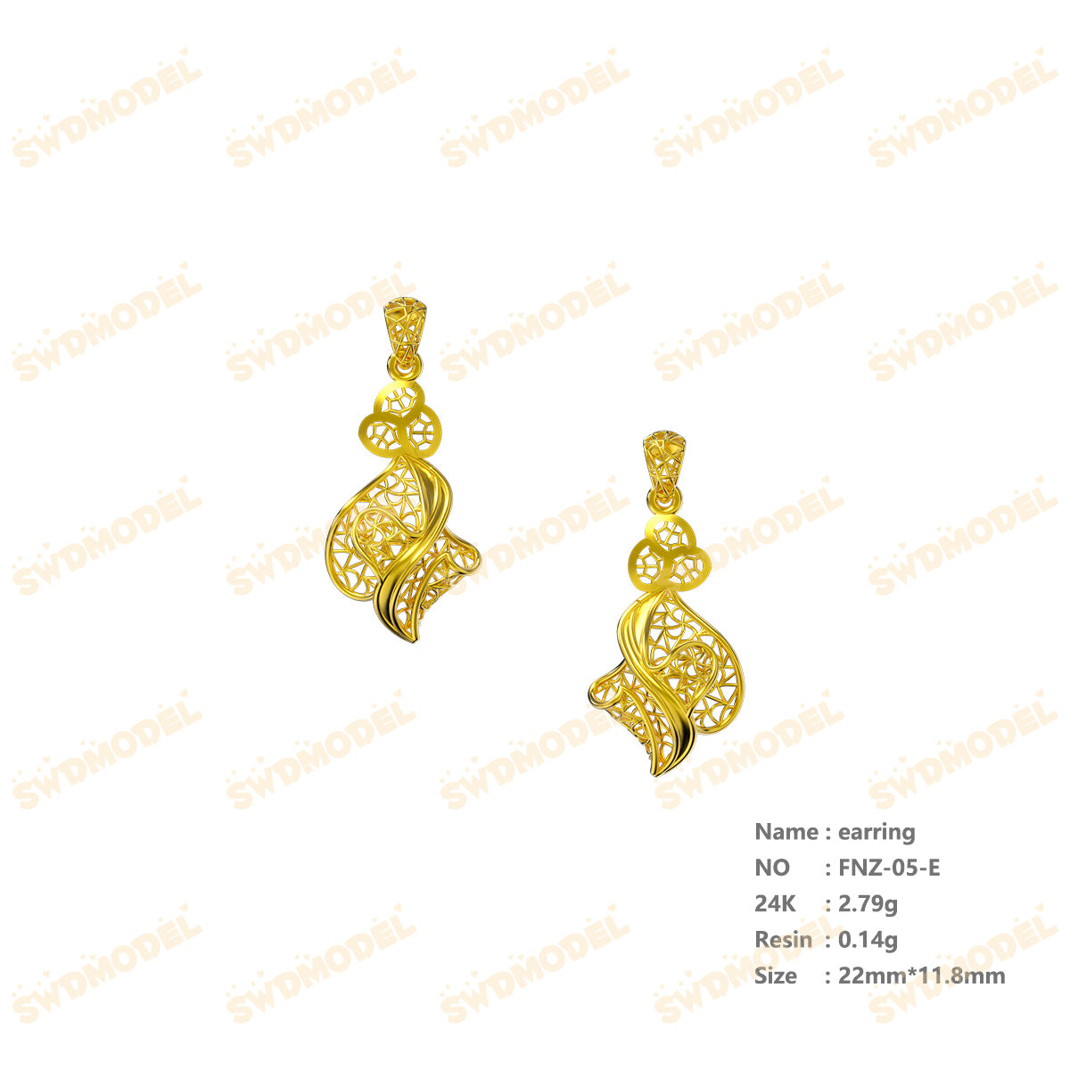Jewelry set Filigree Earrings White Wax Casting Resin 3D Printing Service  FNZ-05-E
