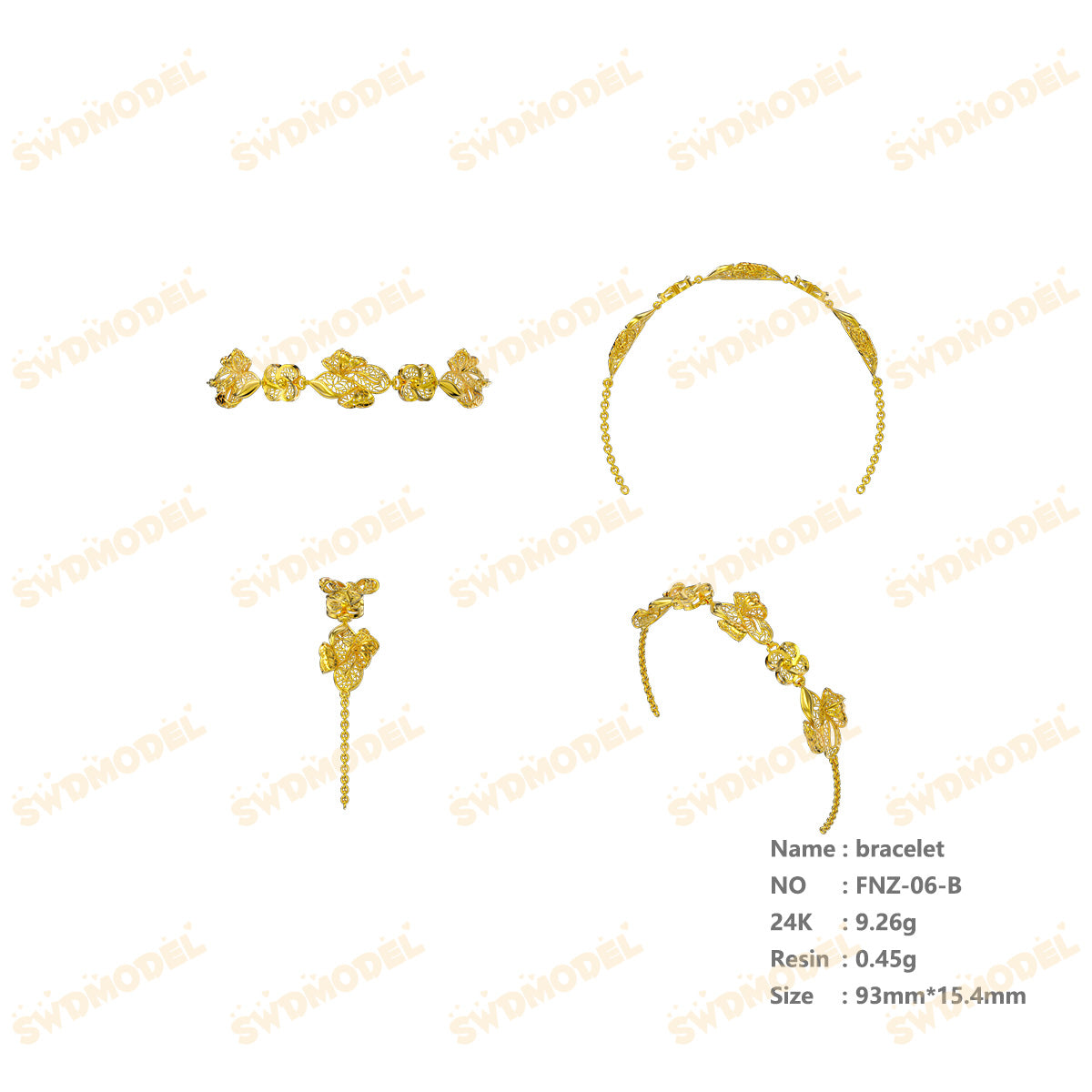 Jewelry set Filigree Bracelet White Wax Casting Resin 3D Printing Service   FNZ-06-B