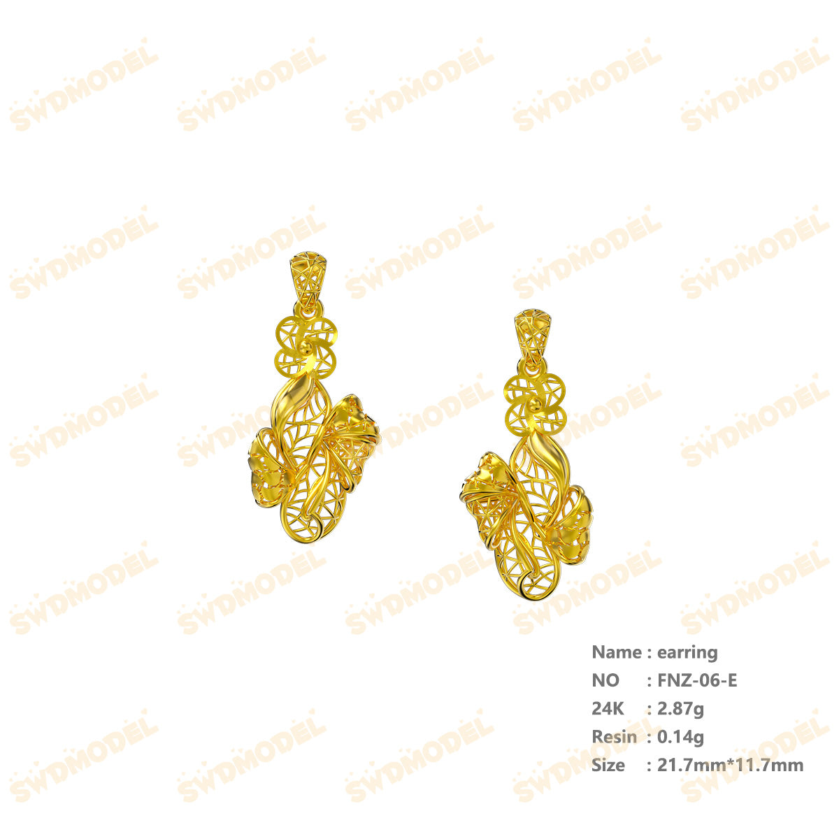 Jewelry set Filigree Earrings White Wax Casting Resin 3D Printing Service  FNZ-06-E