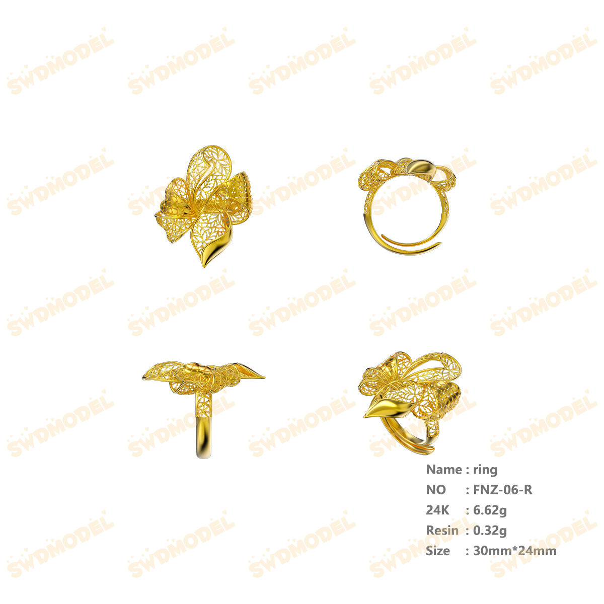 Jewelry set Filigree Ring White Wax Casting Resin 3D Printing Service  FNZ-06-R