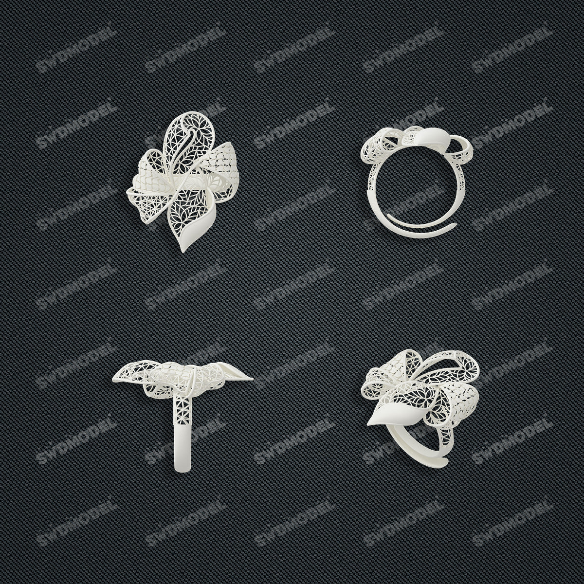 Jewelry set Filigree Ring White Wax Casting Resin 3D Printing Service  FNZ-06-R